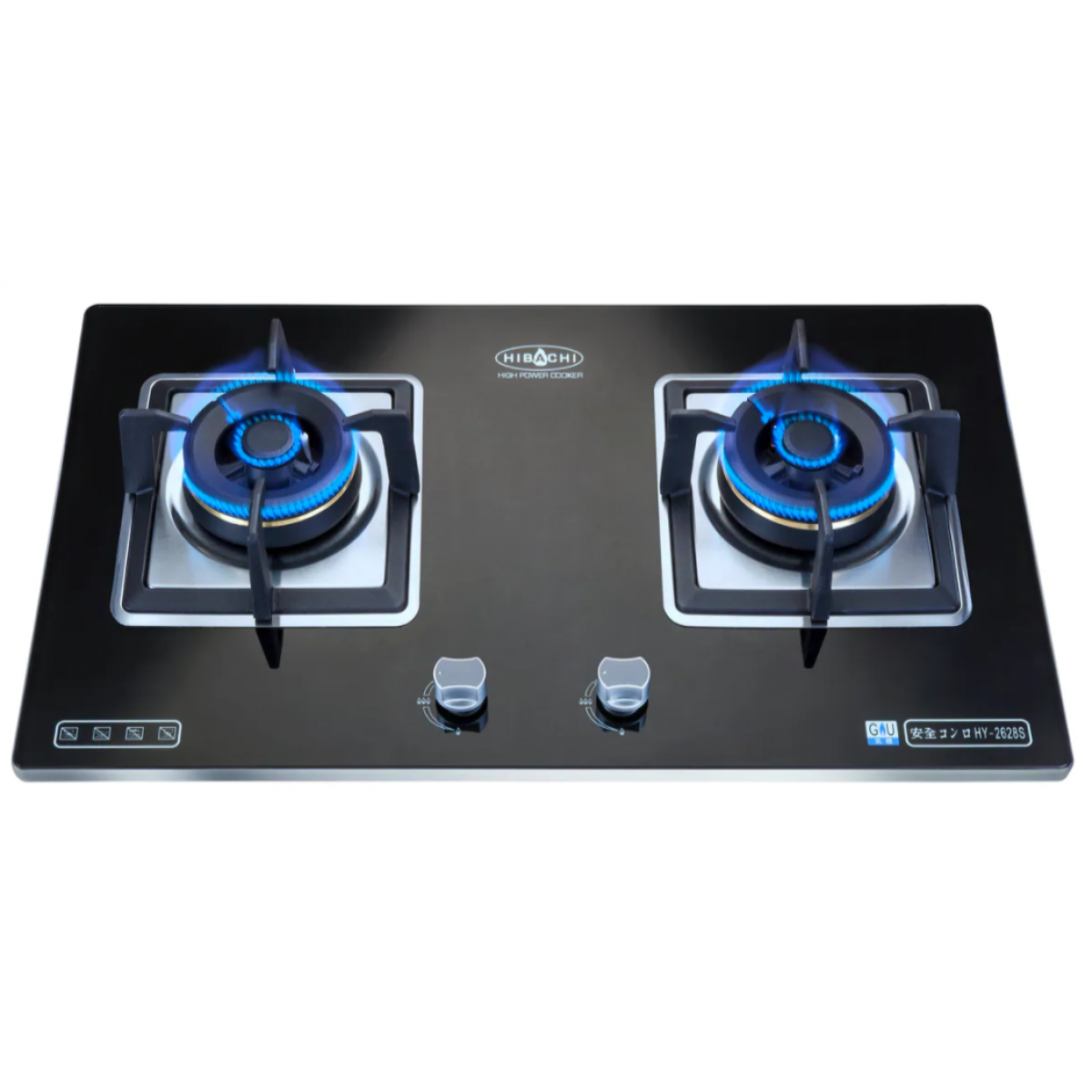 Hibachi 氣霸 HY-2628SN TG 嵌入式雙頭煤氣煮食爐：6.0kW強火，易潔玻璃面板，自動熄火安全